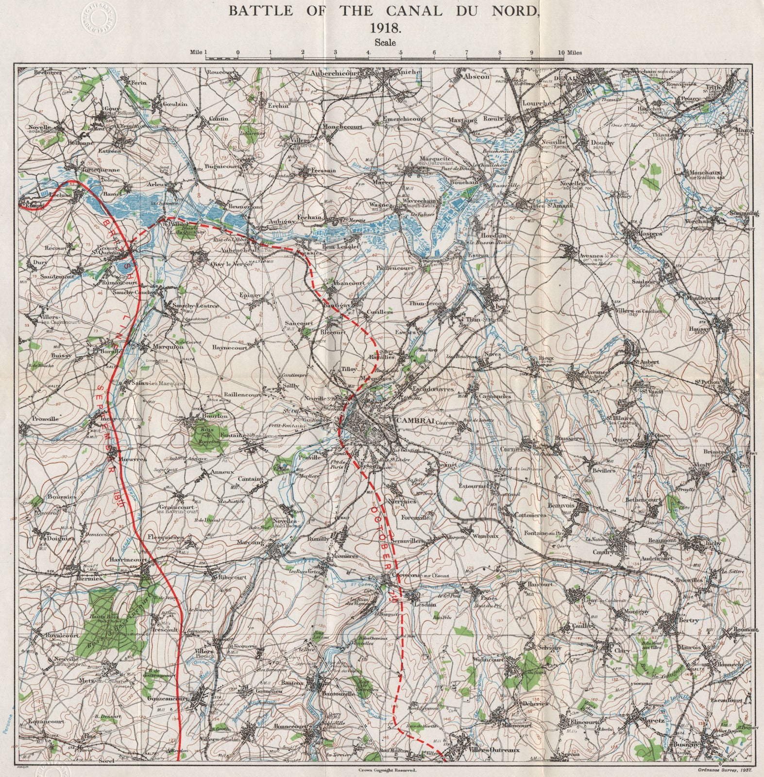 WW1 WESTERN FRONT. Battle of the Canal du Nord, September-October 1918 1937 map